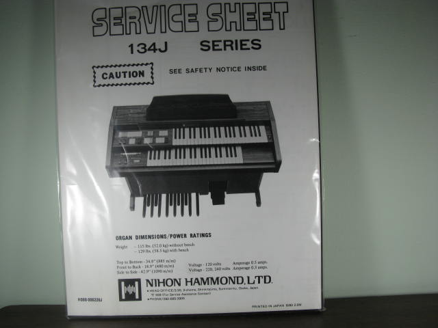 134J-Nihon Hammond Service Sheet--HO-6226J 134J-Nihon Hammond Service Sheet--HO-6226J