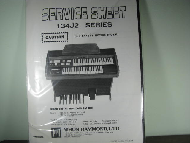 134J2 Nihon Hammond Service Sheet 134J2 Nihon Hammond Service Sheet