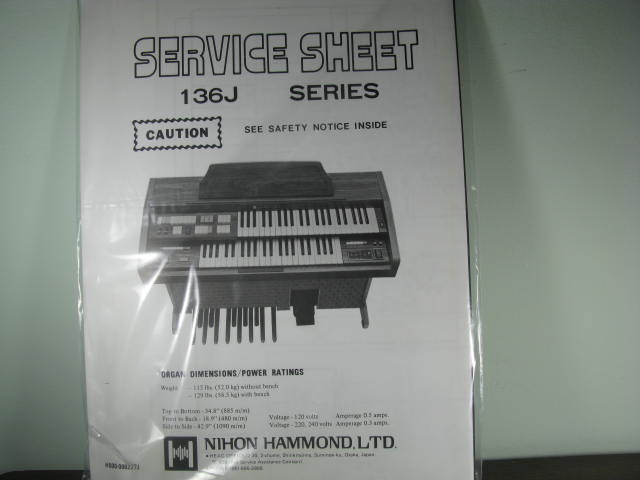136J -Nihon Hammond Service Sheet- HO-6227J 136J -Nihon Hammond Service Sheet- HO-6227J