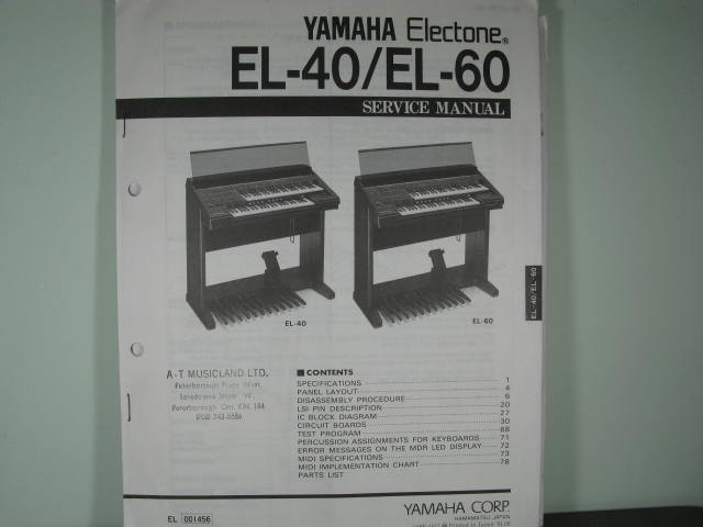 EL-40/El-60 Electone Service Manual - Click Image to Close