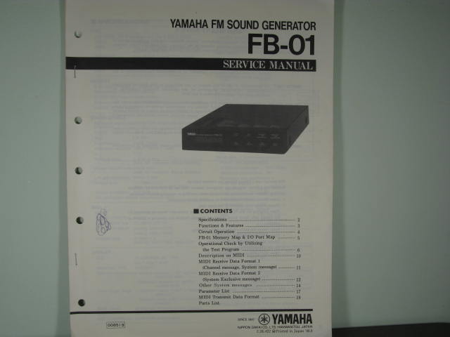 FB-01 FM Sound Generator Service Manual - Click Image to Close