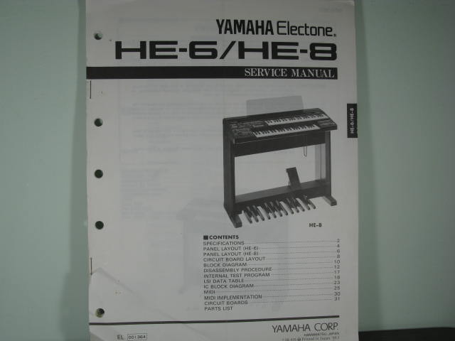 HE-6/HE-8 Electone Service Manual - Click Image to Close
