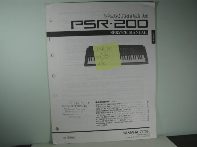 PSR-200 Portatone Service Manual - Click Image to Close