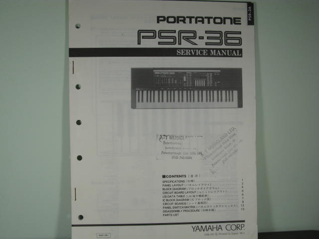 PSR-3 Portatone Service Manual - Click Image to Close