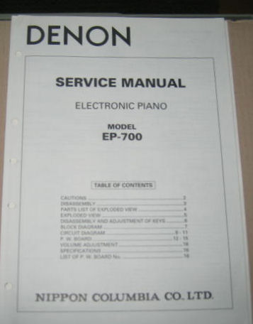 EP-700 Electronic Piano Service Manual + O/M EP-700 Electronic Piano Service Manual + O/M